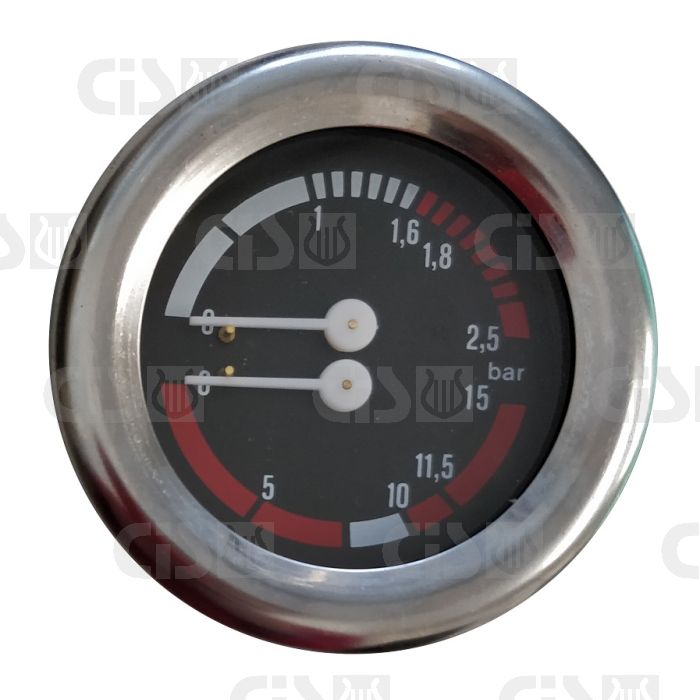 Boiler pump pressure gauge Ø63 - Dual scale 2.5-15 bar - G1/8 connections