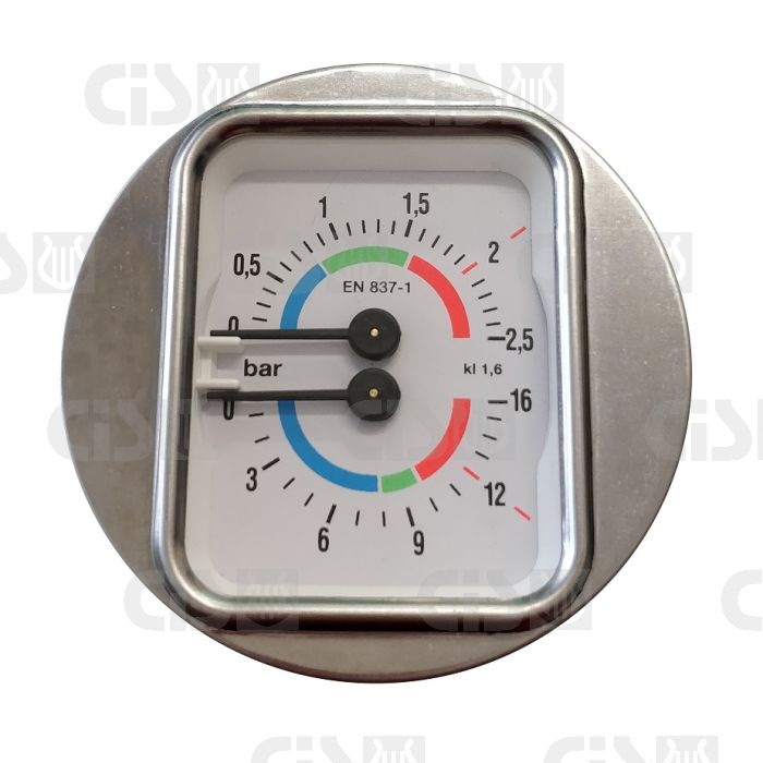 Boiler pump pressure gauge - Ø63 Dual scale 2.5-16 bar - G1/8 connections