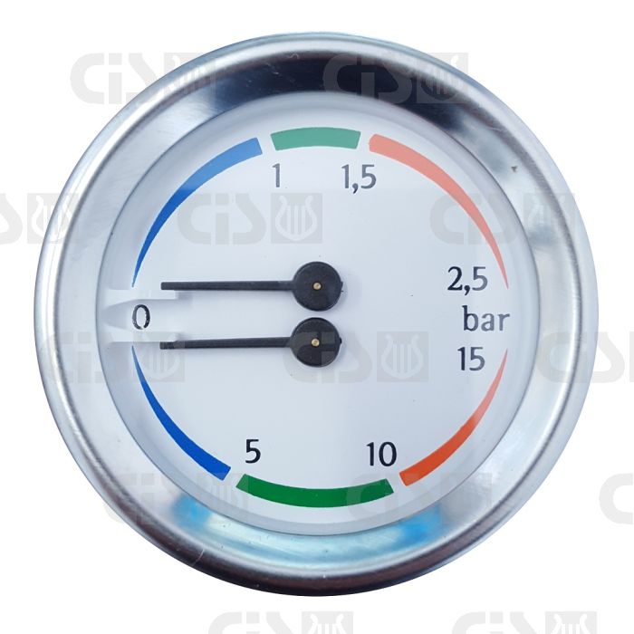 Boiler pump pressure gauge Ø60 - Dual scale 2.5-15 bar - G1/8 connections