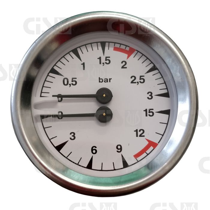 Boiler pump pressure gauge Ø60 - Dual scale 3-15 bar - G1/8 connections