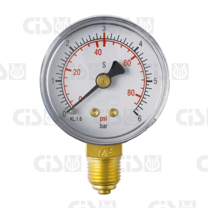 Low pressure gauge ø50-scale bar /psi- 6 bar- 3 bar release sign 