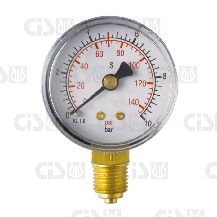 Low pressure gauge ø50-scale bar /psi- 10 bar-4.8 bar release sign
