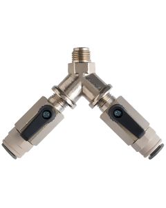 Y manifold 2 outlets with shut-off ball valve G1/4  -hose ø8 (5/16")